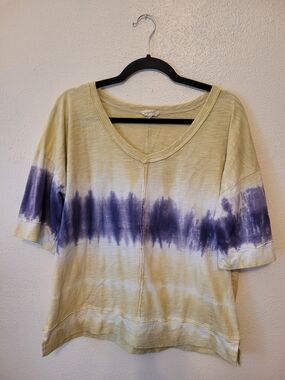 Mystree Tie Dye Slub Cotton Top Large Purple Tan Boho Oversized